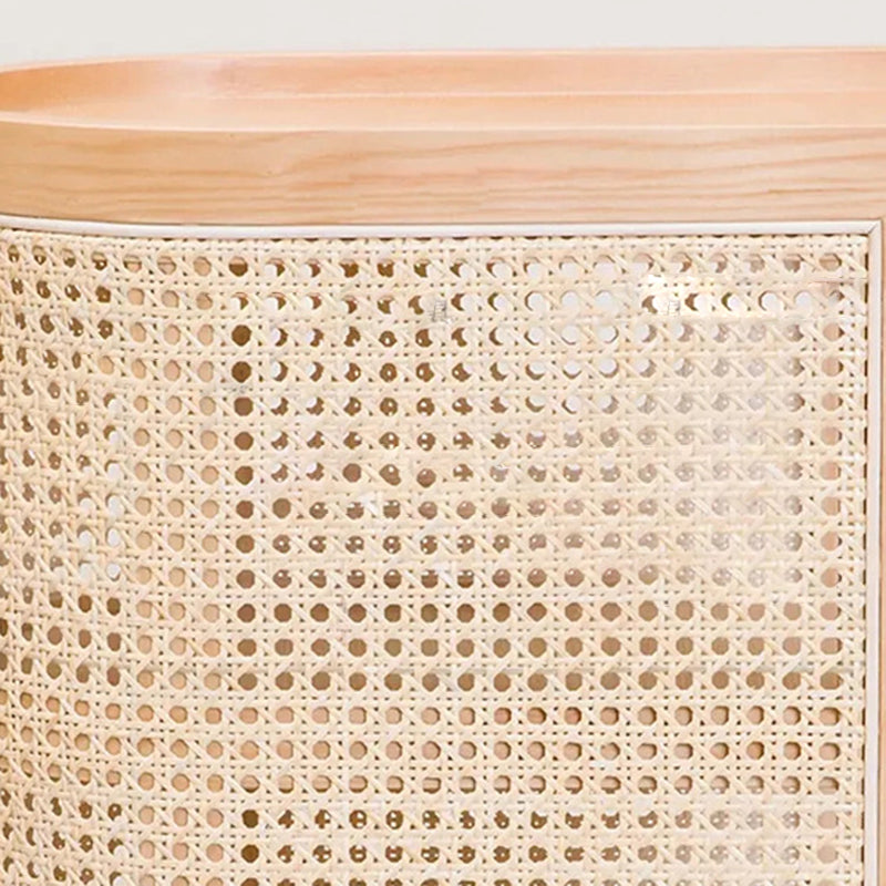 Rustic Wood Rattan 2-Cabinet Nightstand