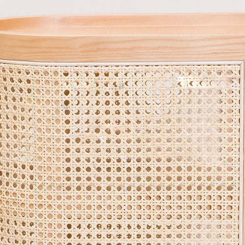 Rustic Wood Rattan 2-Cabinet Nightstand
