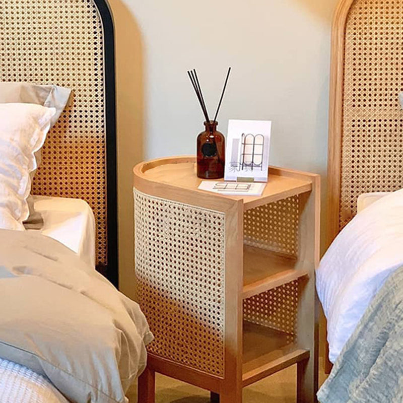 Rustic Wood Rattan 2-Cabinet Nightstand
