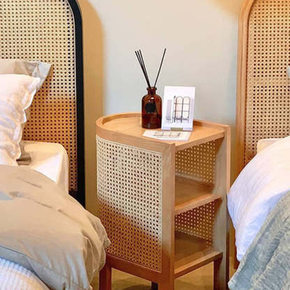 Rustic Wood Rattan 2-Cabinet Nightstand