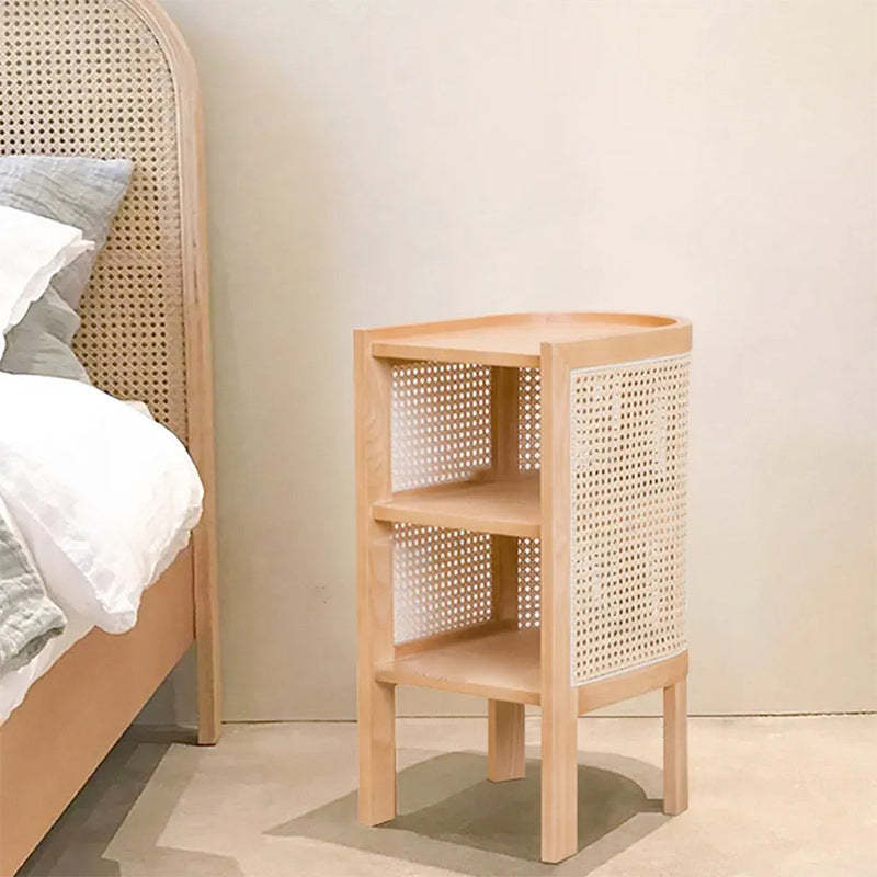 Rustic Wood Rattan 2-Cabinet Nightstand