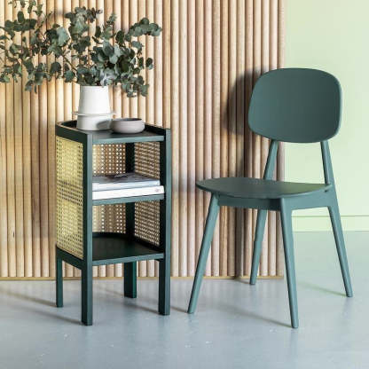 Rustic Wood Rattan 2-Cabinet Nightstand — Green