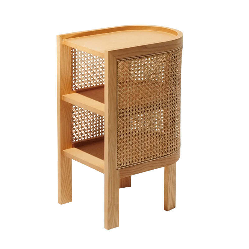 Rustic Wood Rattan 2-Cabinet Nightstand