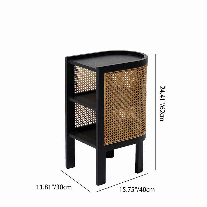 Rustic Wood Rattan 2-Cabinet Nightstand