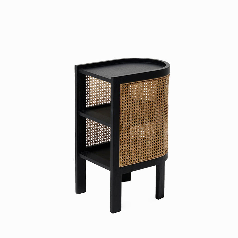 Rustic Wood Rattan 2-Cabinet Nightstand