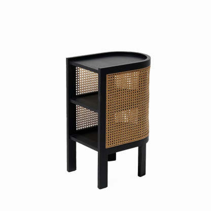 Rustic Wood Rattan 2-Cabinet Nightstand