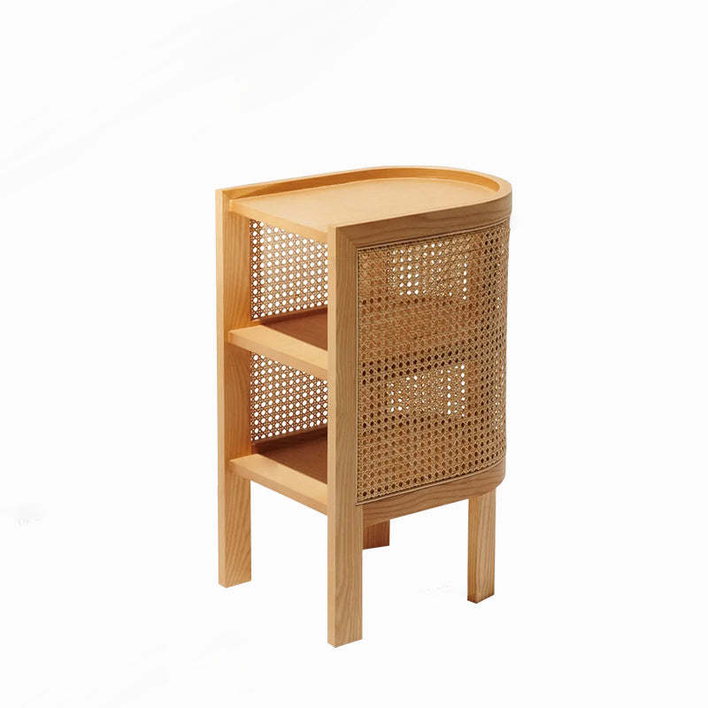 Rustic Wood Rattan 2-Cabinet Nightstand