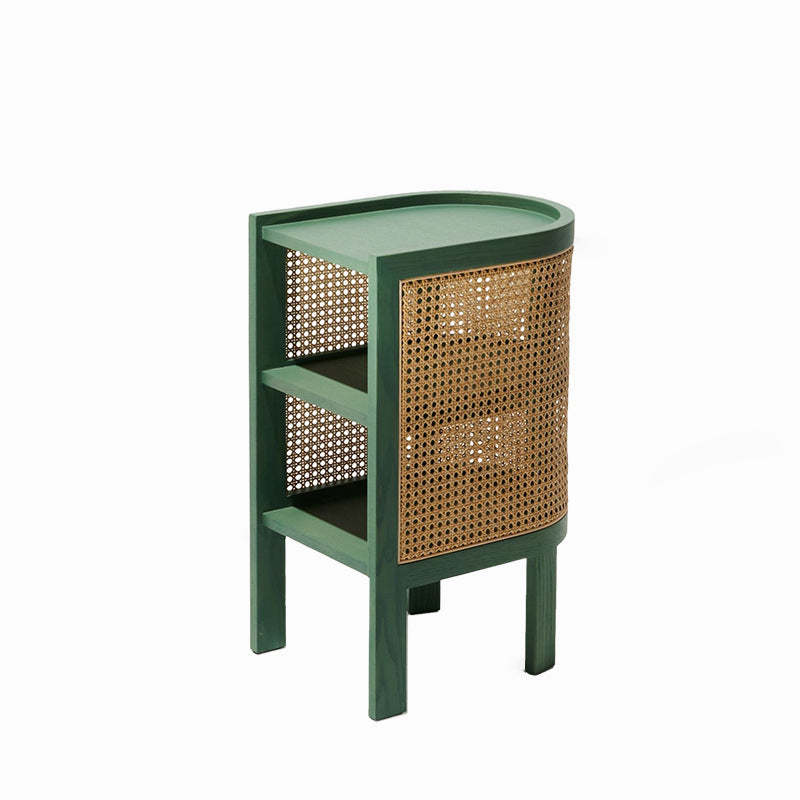 Rustic Wood Rattan 2-Cabinet Nightstand
