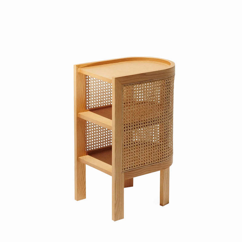 Rustic Wood Rattan 2-Cabinet Nightstand