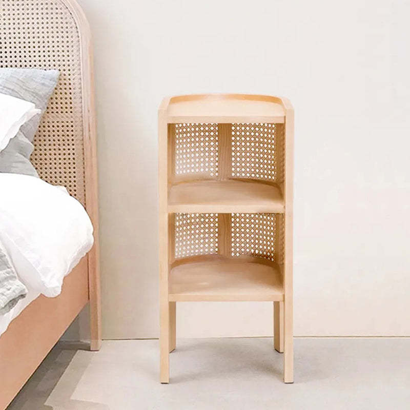Rustic Wood Rattan 2-Cabinet Nightstand