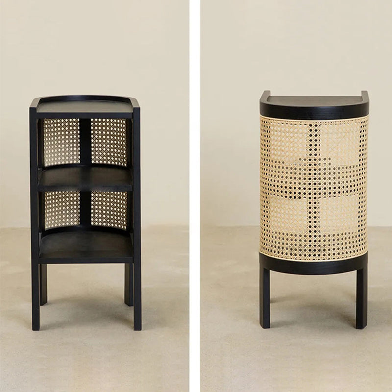 Rustic Wood Rattan 2-Cabinet Nightstand
