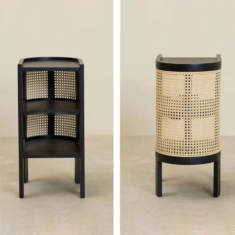 Rustic Wood Rattan 2-Cabinet Nightstand