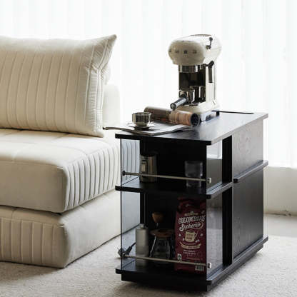 Vintage Rectangular Wood Glass 3-Tier Coffee Table
