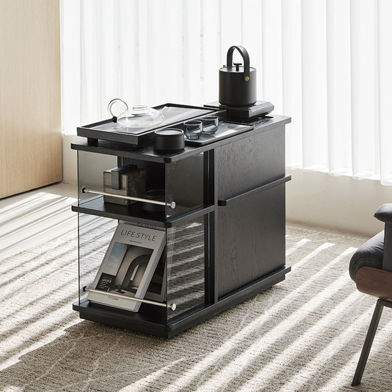Contemporary Square Glass Side Cabinet — Black