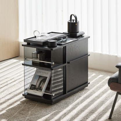 Contemporary Square Glass Side Cabinet — Black