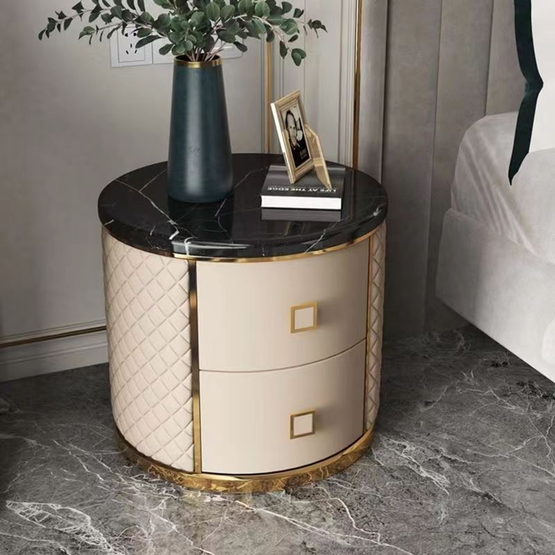 Nordic Round Marble 2-Drawer Nightstand