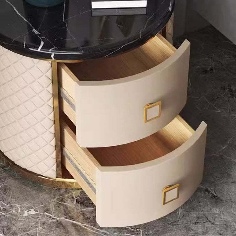 Nordic Round Marble 2-Drawer Nightstand