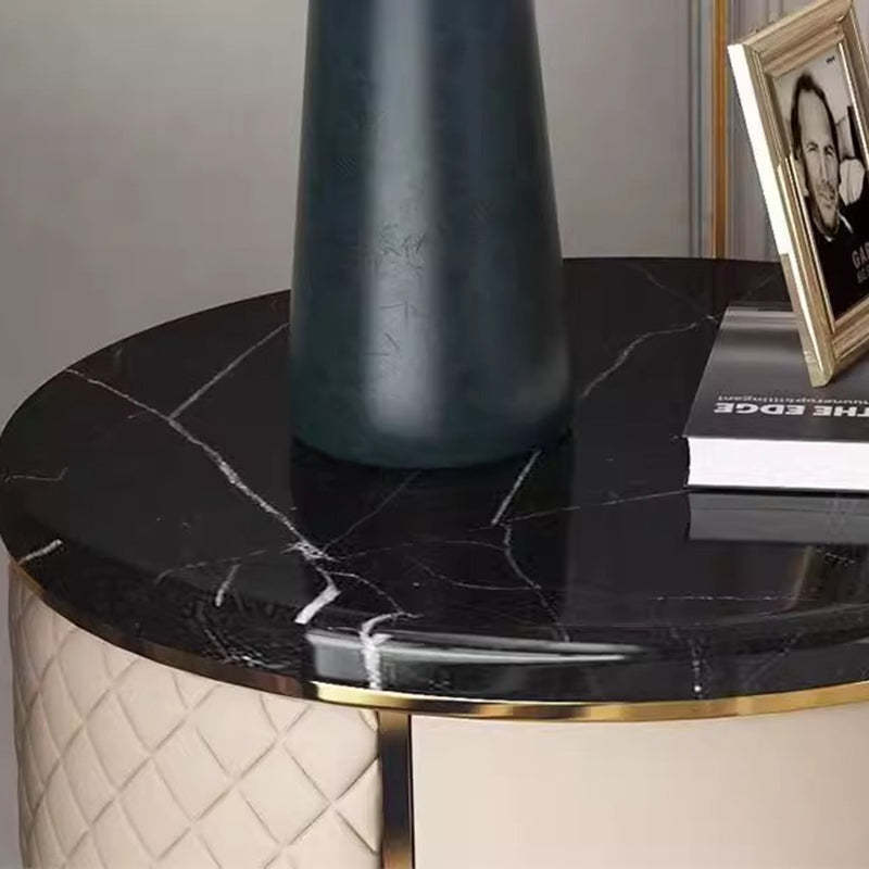 Nordic Round Marble 2-Drawer Nightstand