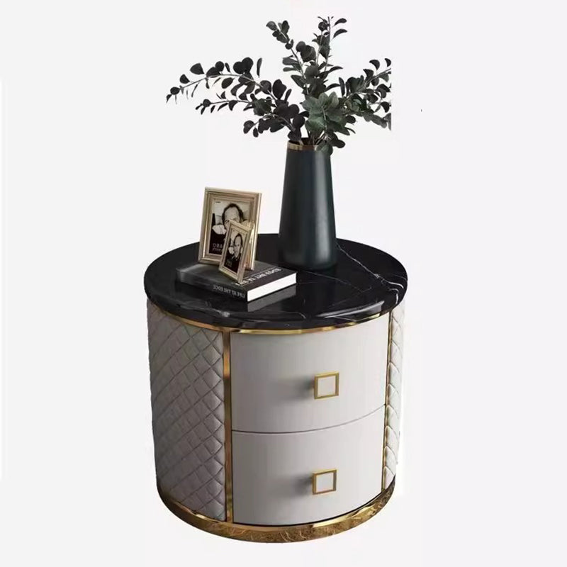 Nordic Round Marble 2-Drawer Nightstand