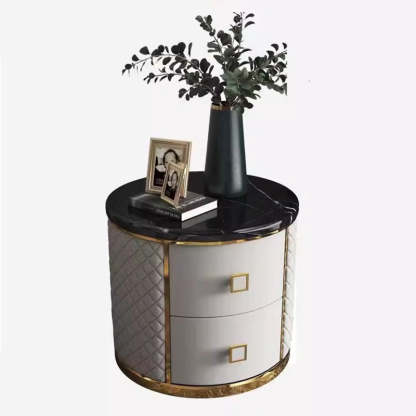 Nordic Round Marble 2-Drawer Nightstand