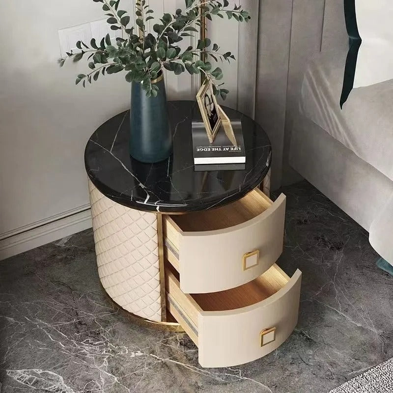 Nordic Round Marble 2-Drawer Nightstand