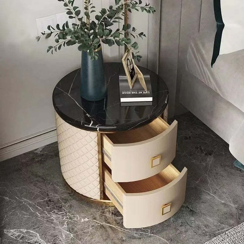 Nordic Round Marble 2-Drawer Nightstand