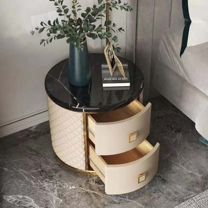 Nordic Round Marble 2-Drawer Nightstand