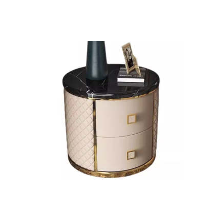 Nordic Round Marble 2-Drawer Nightstand