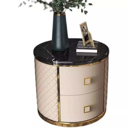 Nordic Round Marble 2-Drawer Nightstand