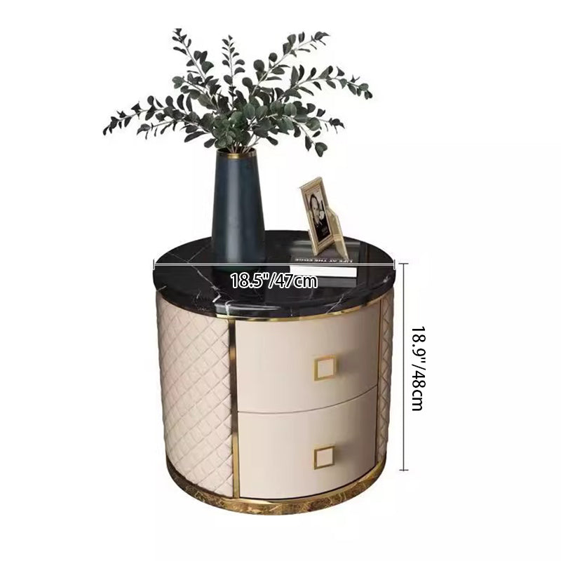 Nordic Round Marble 2-Drawer Nightstand