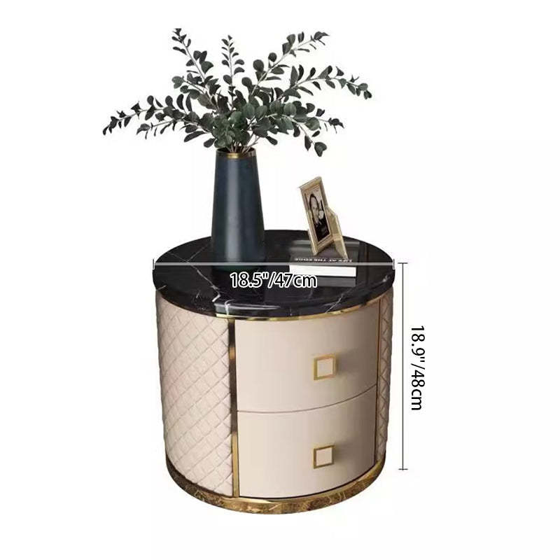 Nordic Round Marble 2-Drawer Nightstand