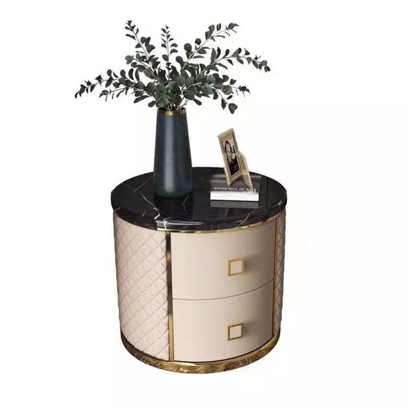 Nordic Round Marble 2-Drawer Nightstand