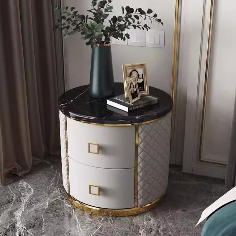 Nordic Round Marble 2-Drawer Nightstand