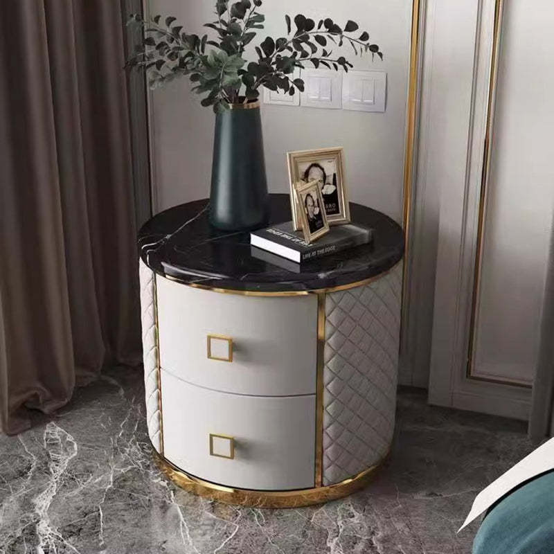 Nordic Round Marble 2-Drawer Nightstand