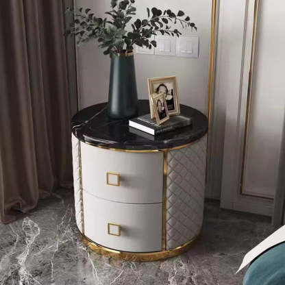 Nordic Round Marble 2-Drawer Nightstand