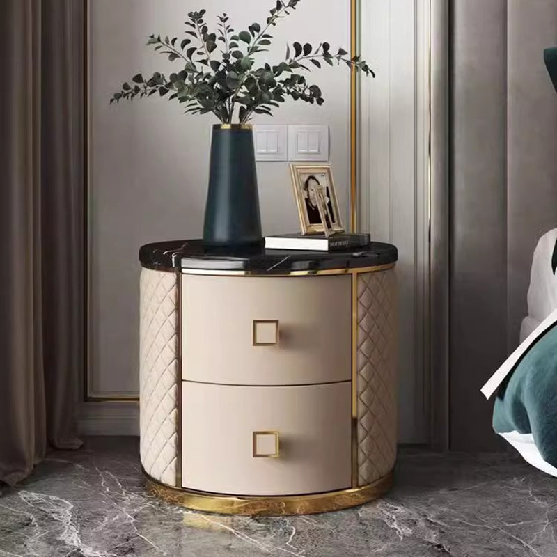 Nordic Round Marble 2-Drawer Nightstand