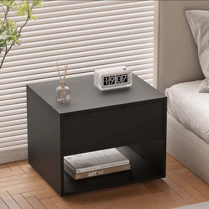 Minimalist 1-Drawer Nightstand — A / Black
