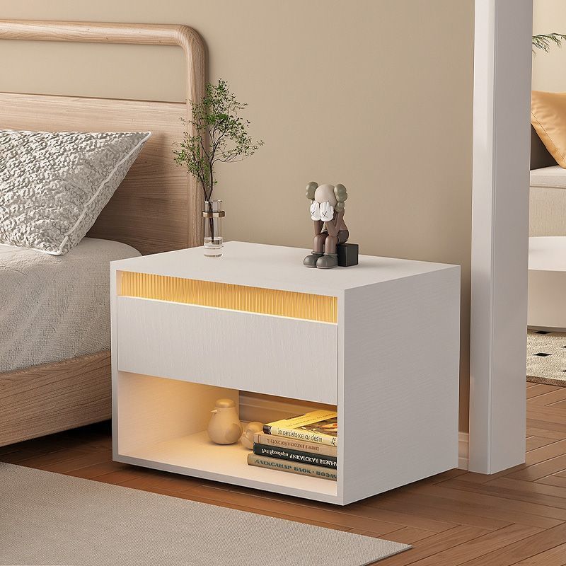 Minimalist Square 1-Drawer Nightstand — A / White