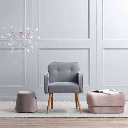 Modern Round Fabric Footstool — A / Sky Blue