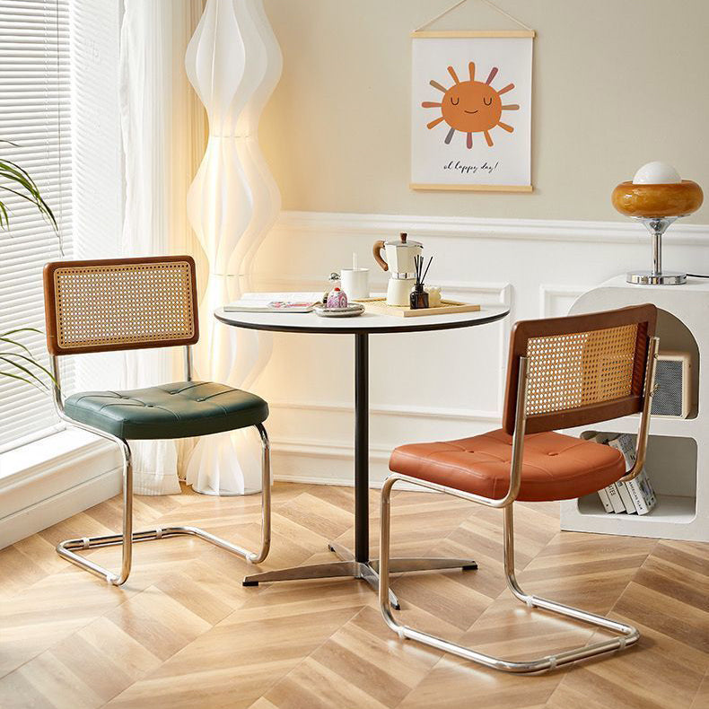 Boho Rattan Leather Steel Dining Chair