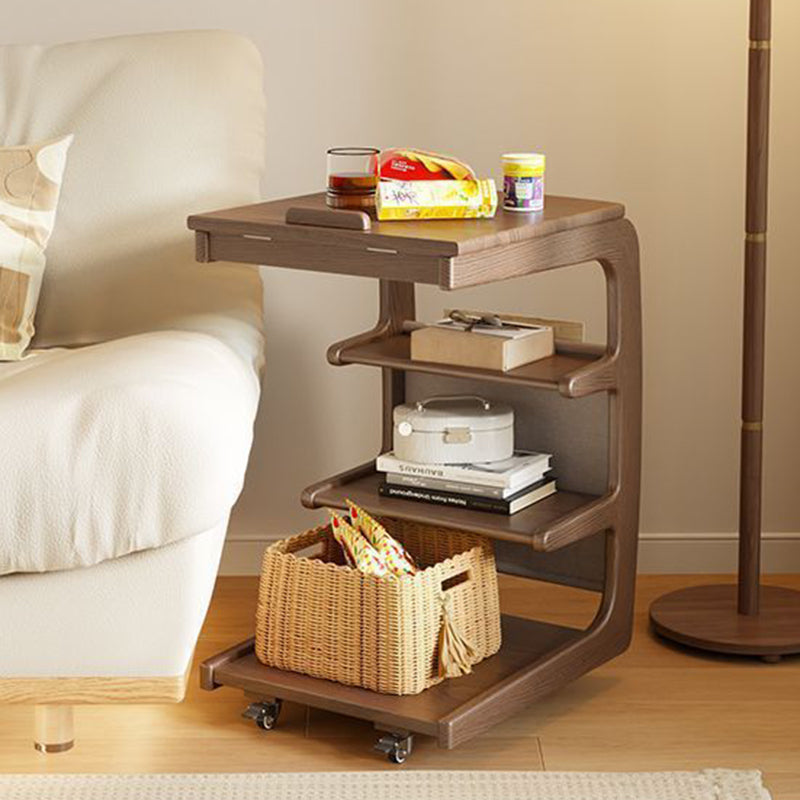Modern Rubber Wood 4-Tier Side Table — Walnut Color