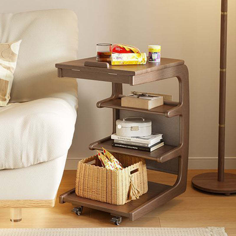 Modern Rubber Wood 4-Tier Side Table — Walnut Color