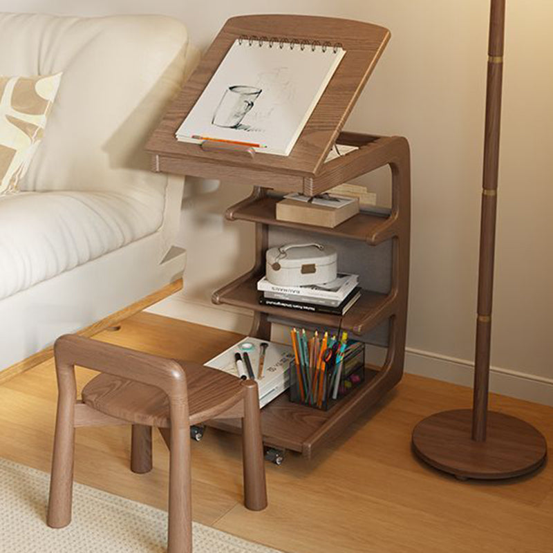 Modern Rubber Wood 4-Tier Side Table — Wood Color