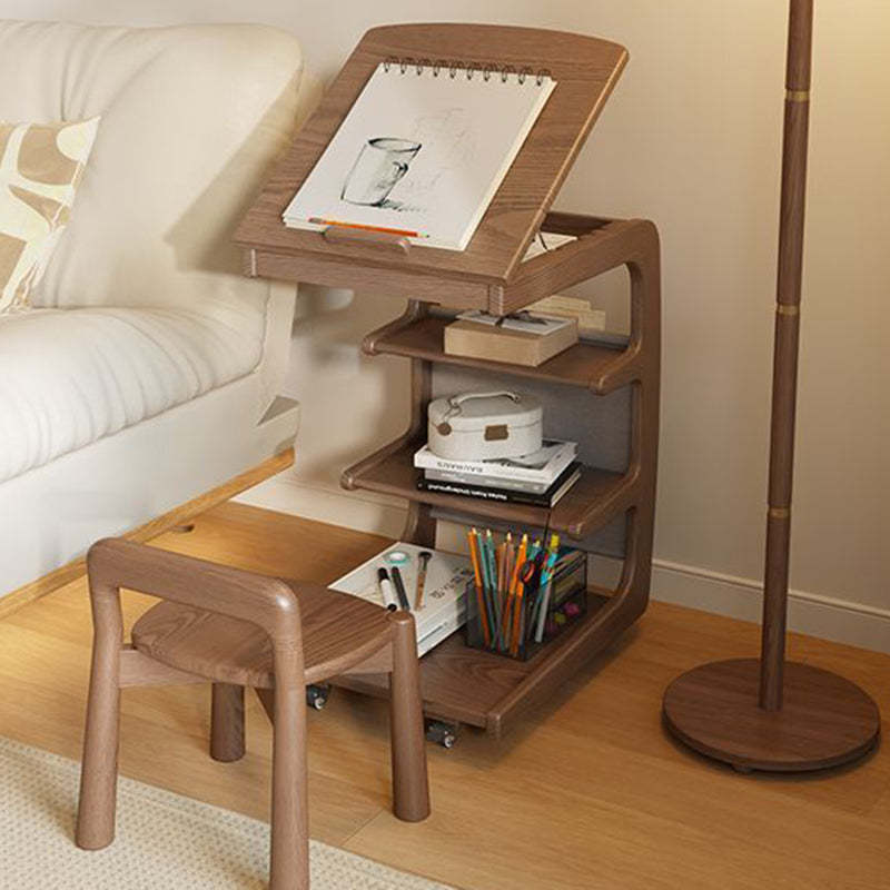 Modern Rubber Wood 4-Tier Side Table — Wood Color