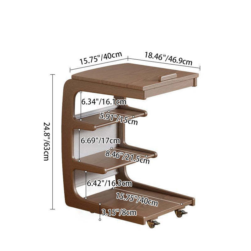 Modern Rubber Wood 4-Tier Side Table — Walnut Color