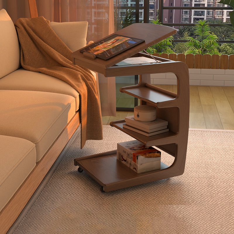 Modern Rubber Wood 4-Tier Side Table — White