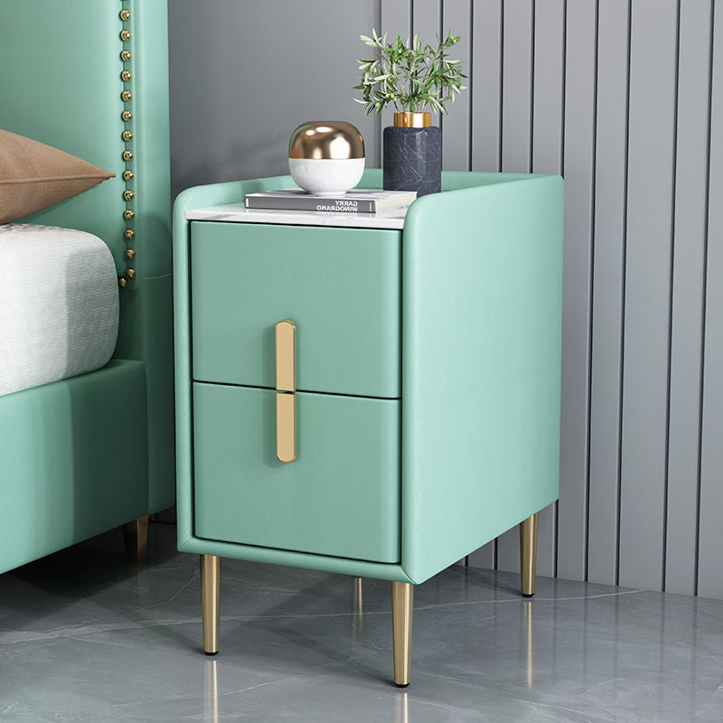 Nordic Pine Leather Sintered Stone Nightstand — Light Pink