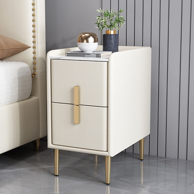 Nordic Pine Leather Sintered Stone Nightstand — Off White