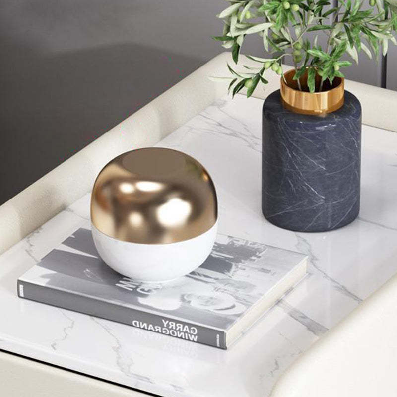Nordic Pine Leather Sintered Stone Nightstand — Brown