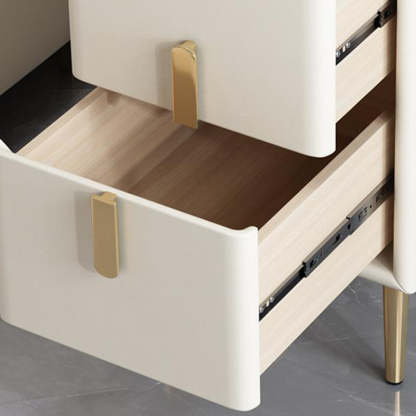 Nordic Pine Leather Sintered Stone Nightstand — Orange